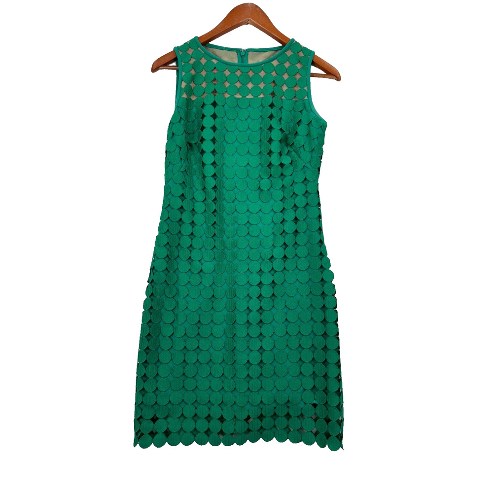 Lauren Ralph Lauren Melia Sheath Dress Knee Length Sleeveless Dot Lace Green 4